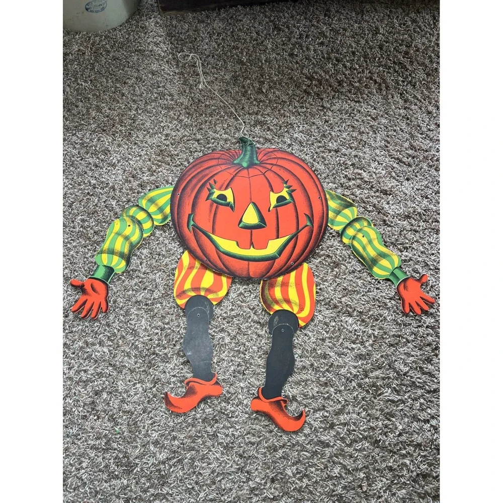 Vintage Beistle Halloween Jointed Pumpkin Man Cardboard Wall Hanging Decoration